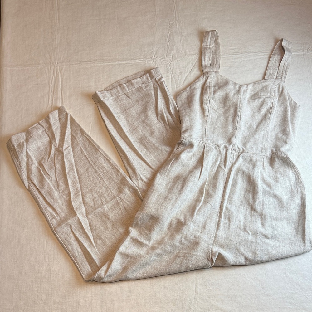 Old Navy Women's Light Beige Linen Jumpsuit Adjustable Straps Size XS